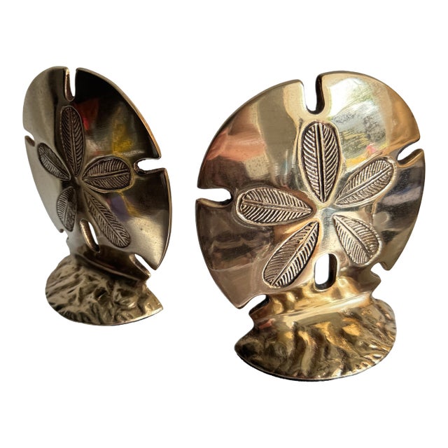 Coastal Solid Brass Sand Dollar Bookends-a Pair For Sale
