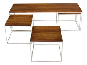 Rectangular 4 Pieces Nesting Solid Stainless Chrome Legs Coffee Table