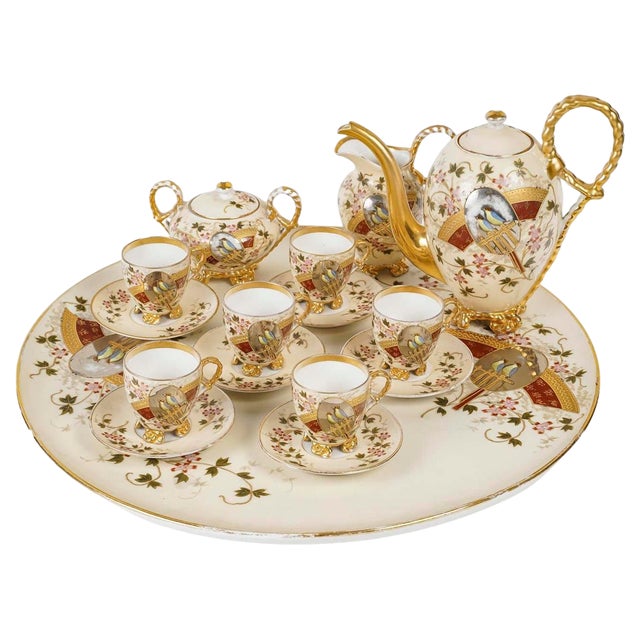 19th Century Napoleon III Austrian Porcelain Coffee Service, Set of 10 For Sale