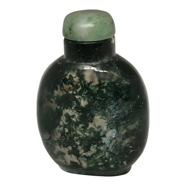 Large Vintage Moss Agate Snuff Bottle For Sale