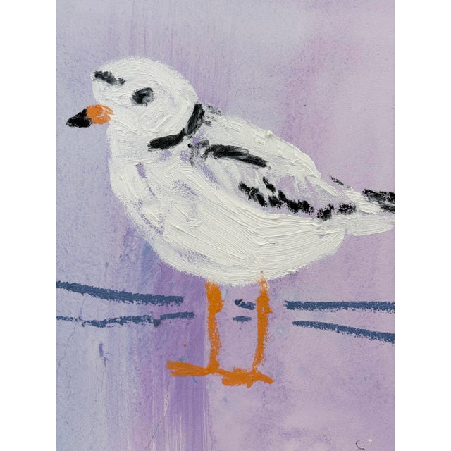 A charming original oil painting by contemporary American artist Anne Louise Ewen, featuring a piping plover rendered in...
