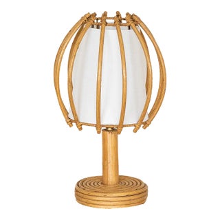 1960s French Rattan Orb Table Lamp For Sale