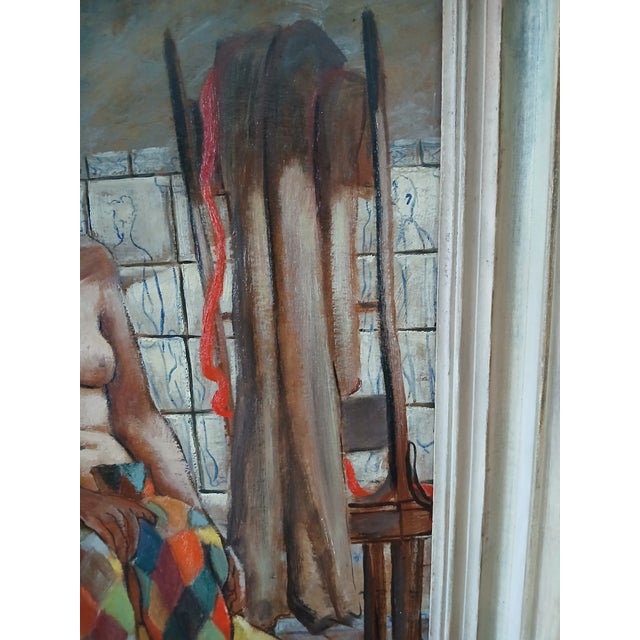 Early Carlos Bastos Oil on Board "Harlequin" New York 1948 Important Artist For Sale - Image 4 of 8