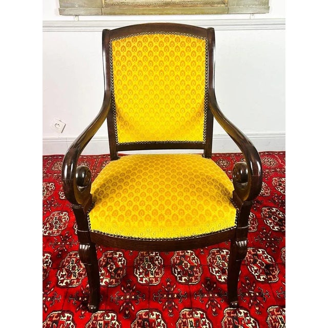 Wood French Carved Wooden Armchair with Yellow Velvet, France, 1820 For Sale - Image 7 of 13