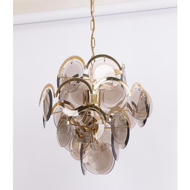 Smoked Glass Disc Chandelier from Vistosi, Italy, 1960s For Sale - Image 4 of 13