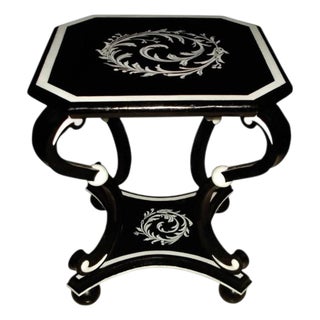 Luxury Black Mother-of-Pearl Inlay End Table With Sculptural Curved Base For Sale