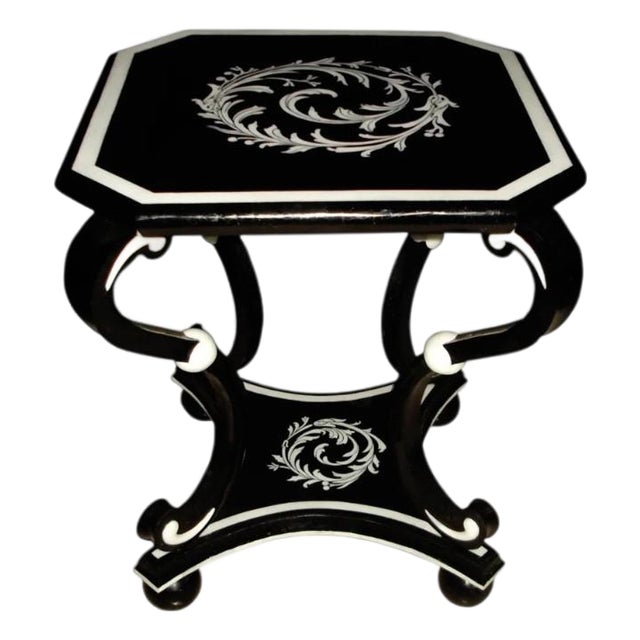 Luxury Black Mother-of-Pearl Inlay End Table With Sculptural Curved Base For Sale