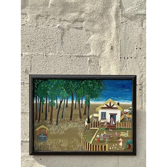 Vintage Boho Primitive Landscape Painting For Sale - Image 4 of 10