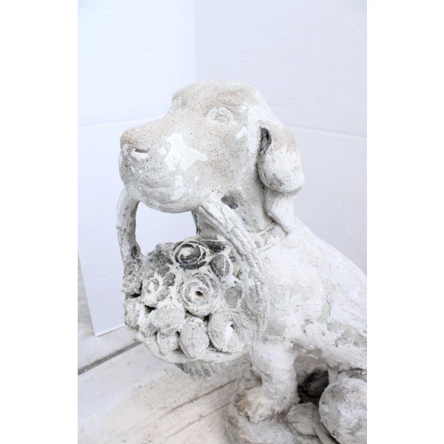 Farmhouse Carved Whimsical English Cast Dog With Basket Statue/Garden For Sale - Image 3 of 5