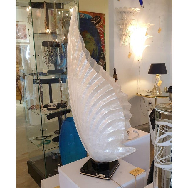 Very large Mid-Century Modern Shell lamp stamped Rougier, Canada 1960s. The large vintage lamp is made of an ivory acrylic...