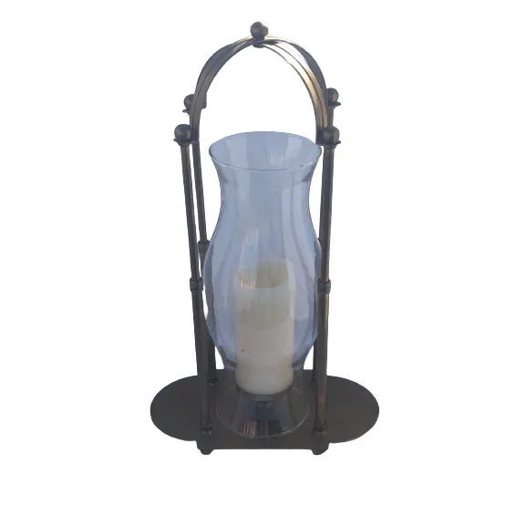 Vintage Mid-Century Brass and Hurricane Glass Candlestick Holder For Sale - Image 10 of 13