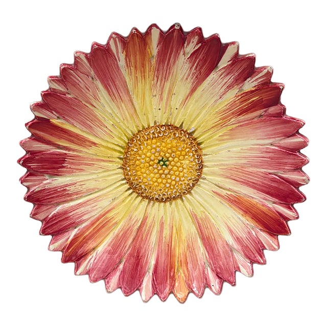 Majolica Pink Daisy Plate Delphin Massier , Circa 1890 For Sale