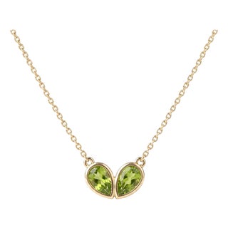 Toi Et Moi Double Pear-Cut Peridot August Birthstone Necklace For Sale
