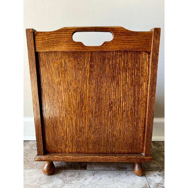Vintage Leick Furniture Solid Oak 3-Tier Magazine Rack & Record Caddy For Sale - Image 9 of 15