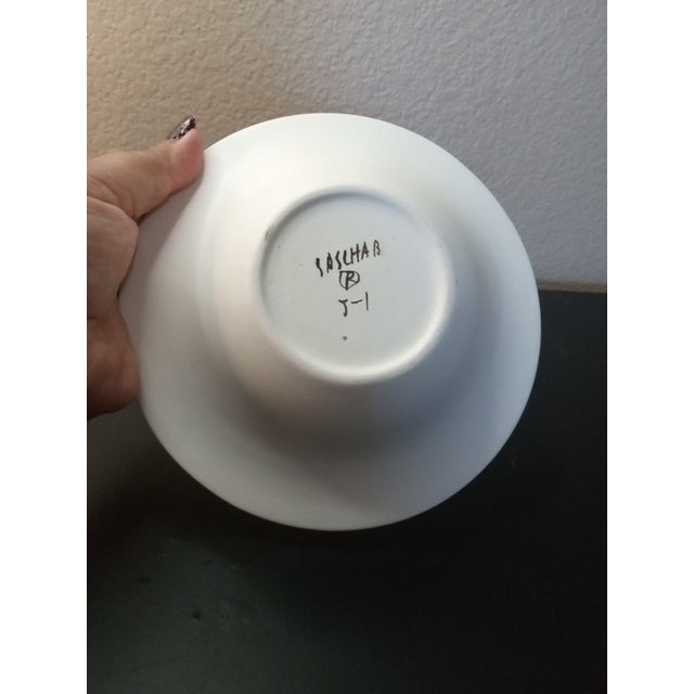 Mid-Century Modern 1980s Signed Sasha Brastoff Green/Orange & Gold Bowl For Sale - Image 3 of 7