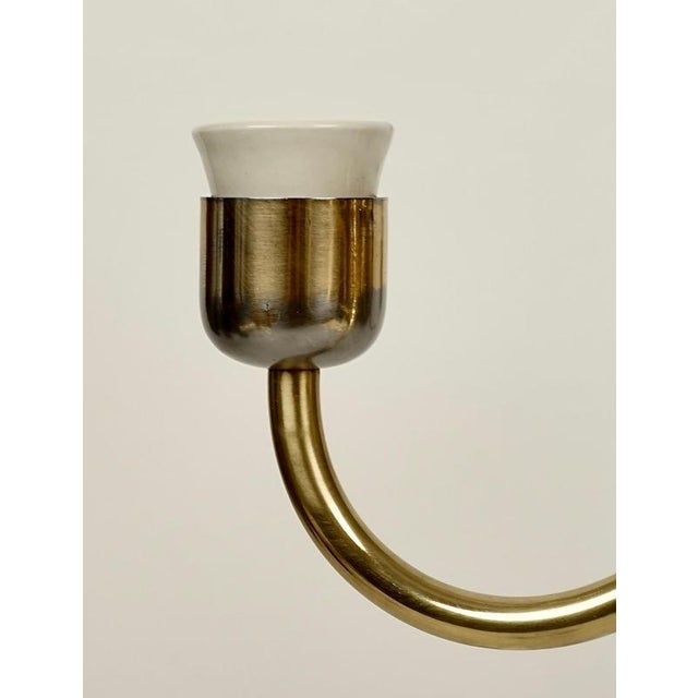 Six-Arm Chandelier in Brass with Silk Shades by Josef Frank for Oswald Haerdtl, 1935 For Sale - Image 10 of 16
