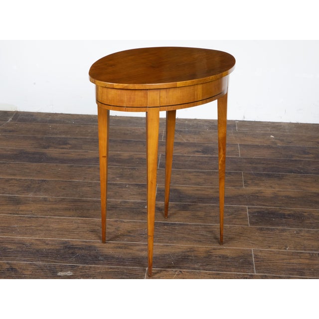French Neoclassical Style 19th Century Walnut Table with Oval Top, Tapered Legs For Sale - Image 10 of 12