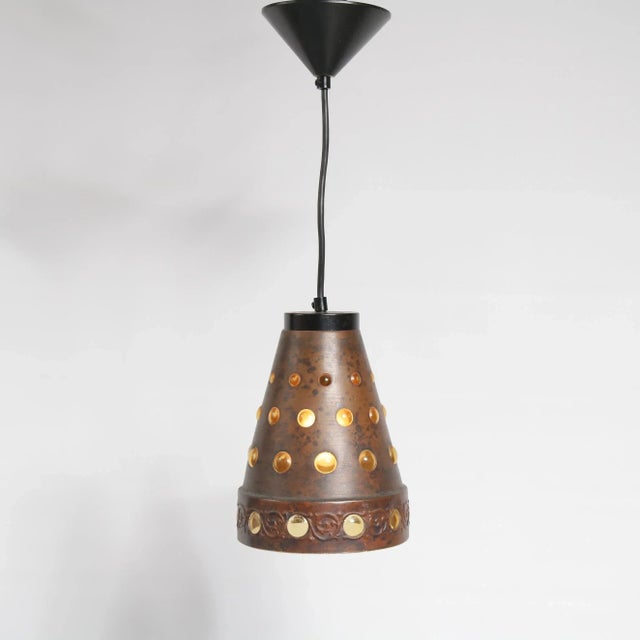 Brown German Copper and Glass Ceiling Lamp from Peill + Putzler, 1960s For Sale - Image 8 of 8
