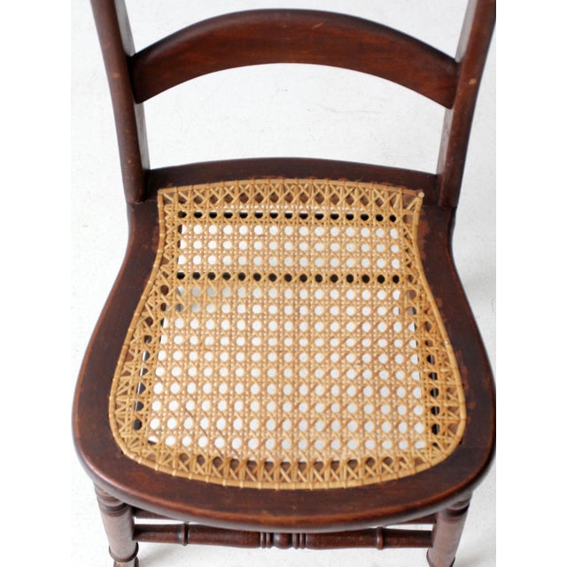 Brown Antique American Cane Seat Ladder Back Chair For Sale - Image 8 of 14