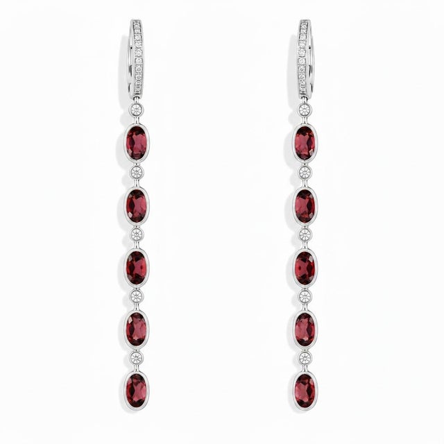 Hinged Hoop Garnet Drop Earrings. Elegant Huggie Hoop Earrings with Natural Garnet. Elegant long drop earrings with...