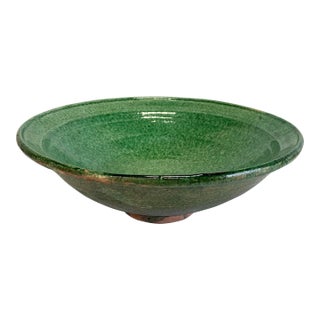 Vintage Oversized Green Glazed Bowl For Sale