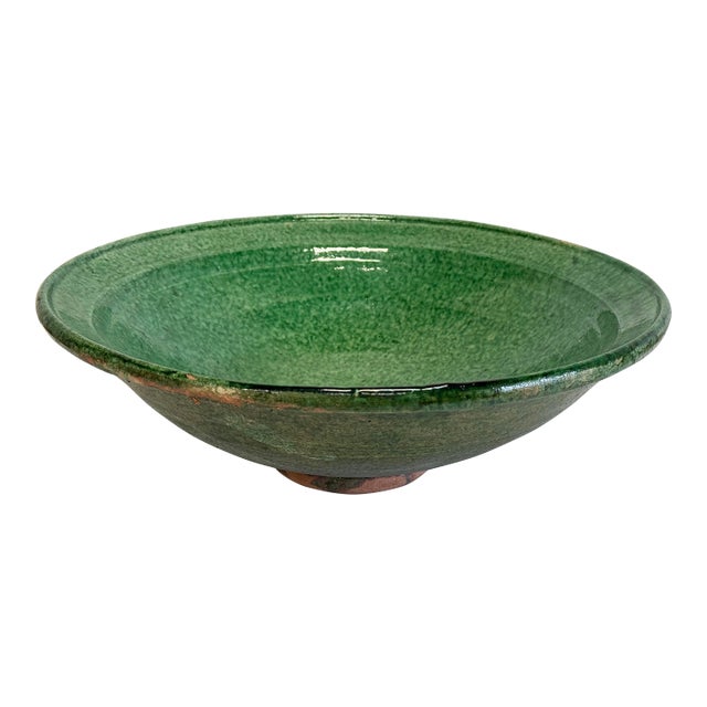 Vintage Oversized Green Glazed Bowl For Sale