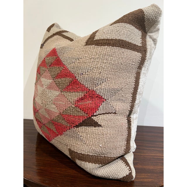 Velvet Back Pillow Made from Antique Handwoven Kilim Rug For Sale - Image 4 of 7