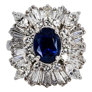 Late 20th Century Platinum Sapphire Ring, Size 7.75 For Sale
