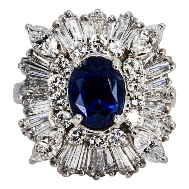 Late 20th Century Platinum Sapphire Ring, Size 7.75 For Sale