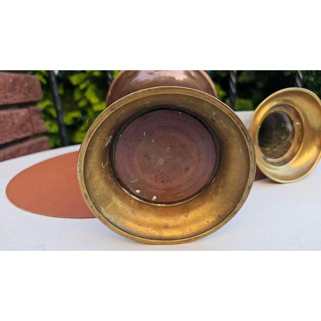 Art Nouveau Brass and Copper Vase with Embossed Floral Pattern, 1890s, Set of 2 For Sale - Image 5 of 8