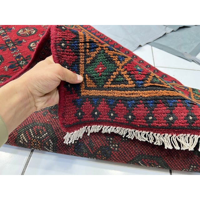 Red Extra-Long Red Turkmen-Style Geometric Wool Runner Rug, 2'7" X 19'3" For Sale - Image 8 of 12