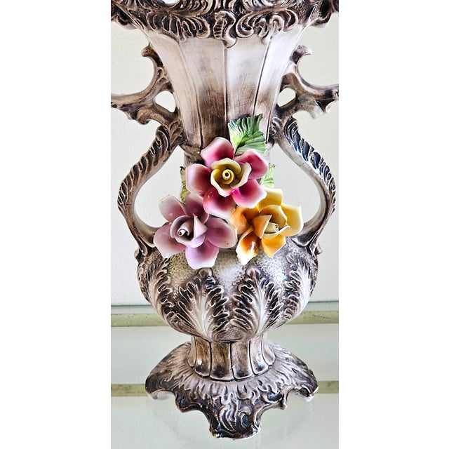 Capodimonte Vintage Italian Capodimonte-Style Porcelain Floral Vase – 17" For Sale - Image 4 of 18
