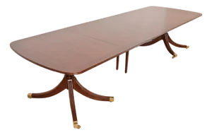 Smith & Watson Georgian Banded Cherry and Burl Wood Double Pedestal Extension Dining Table, Newly Refinished