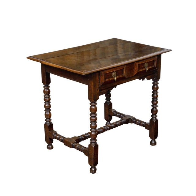 English Oak 19th Century Bobbin Legs Side Table with Geometric Font Drawer For Sale In Atlanta - Image 6 of 12