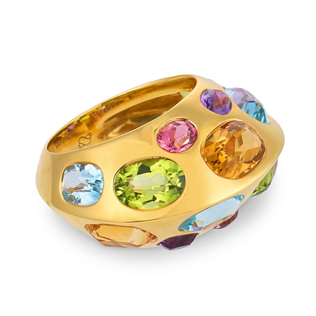 1990s 1990s Seaman Schepps 13.00 Carat Gemstone 18k Yellow Gold Antibes Ring, Size 6 For Sale - Image 5 of 8