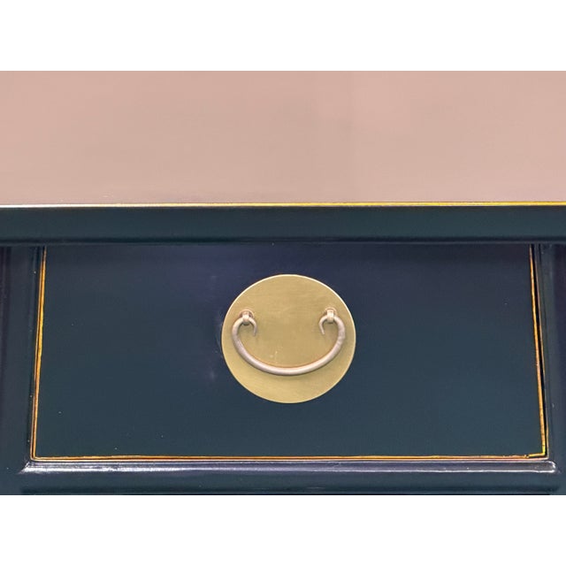 Oriental Black Lacquer Moon Face Hardware Small End Table Nightstand For Sale - Image 10 of 12
