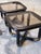 Mid-Century Modern Vintage Bold Black and Brass Side Tables With Smoked Glass - A Pair For Sale - Image 3 of 6