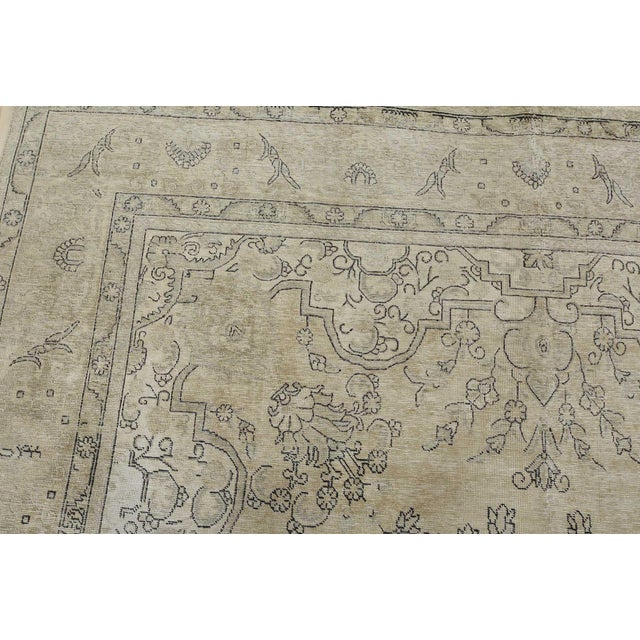 Textile Tabriz Rug 9’7” X 13’1” Beige Wool Vintage Distressed Hand-Knotted Carpet For Sale - Image 7 of 15