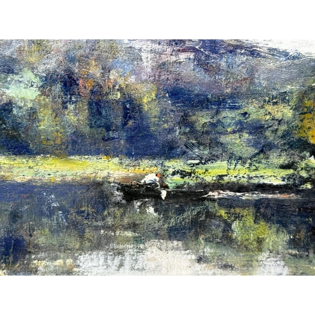 Olive French Impressionist Oil Painting Fisherman on the River Orne, Normandy — C. 1920 Signed by André Prévot-Valéri For Sale - Image 8 of 18