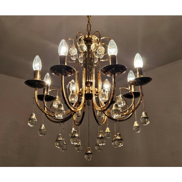 1960s Mid-Cenrury Crystal and Gilt Bronze Chandelier by Gaetano Sciolari, 1960s For Sale - Image 5 of 14