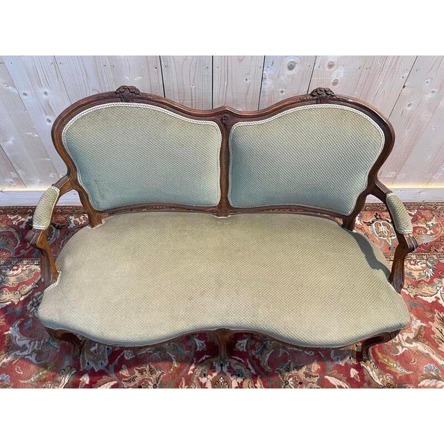 Louis XV Style Bench in Green Velvet For Sale - Image 6 of 8