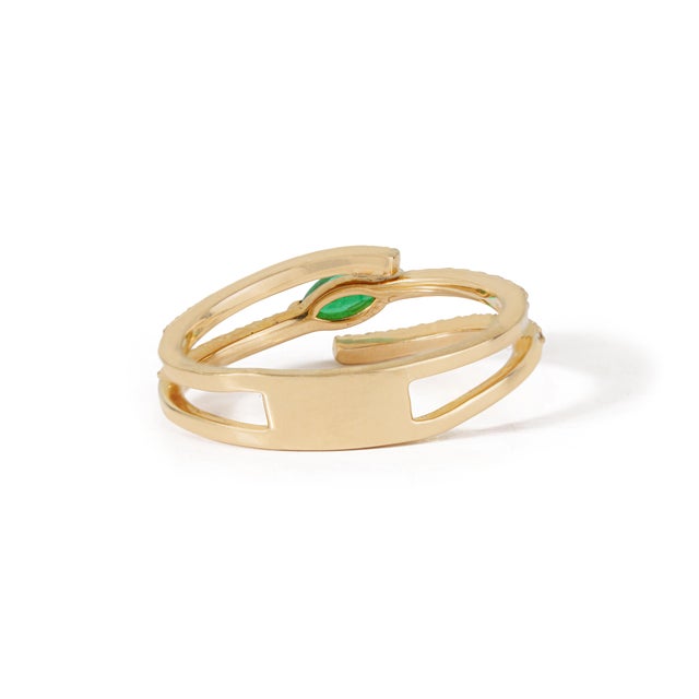 Handmade 14k Yellow Gold Marquise Emerald & Diamond Open Sprial Ring Size 4 For Sale - Image 10 of 18