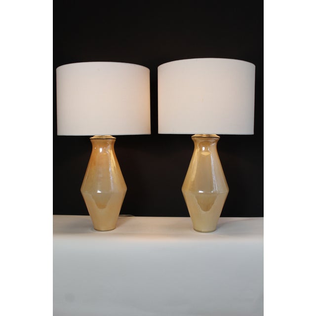 A pair of Barovier & Toso style Murano lamps. Beautiful iridescent blend, giving an pearl affect. sculptural in shape....
