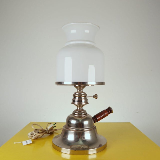 Vintage Table Lamp with Metal Base and Opal Glass Shade For Sale - Image 11 of 11