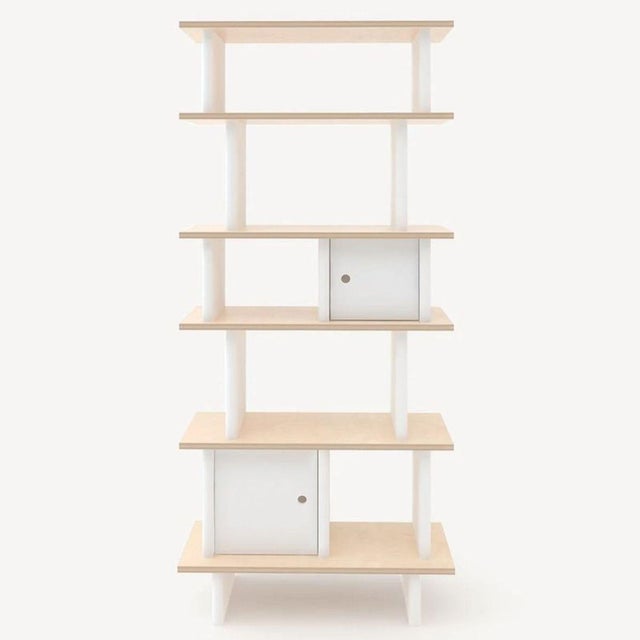 Wood Oeuf Modern Bookshelf With White & Natural Wood Finish, 5 Shelves For Sale - Image 7 of 9