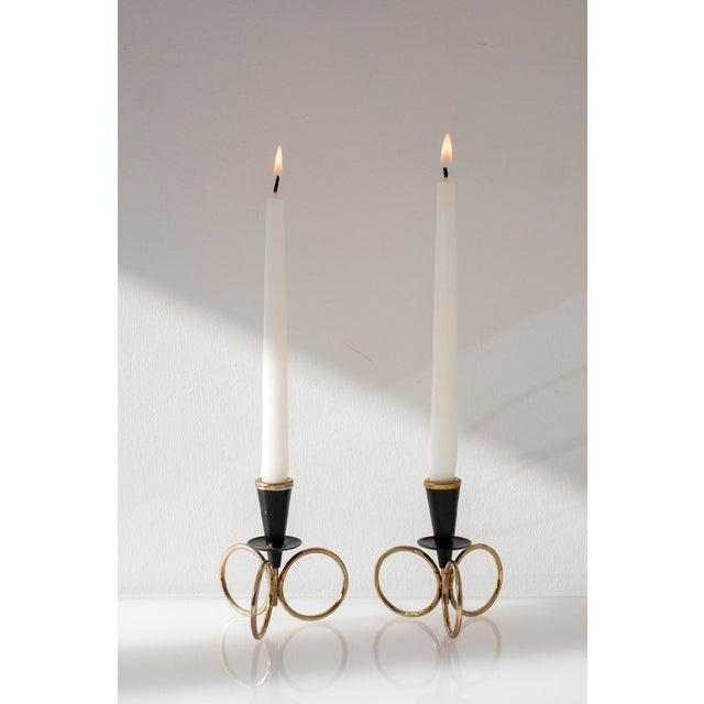 Vintage candlestick holders designed by Gunnar Ander in the 1960s and produced by Ystad Metal in Sweden. The shape is very...