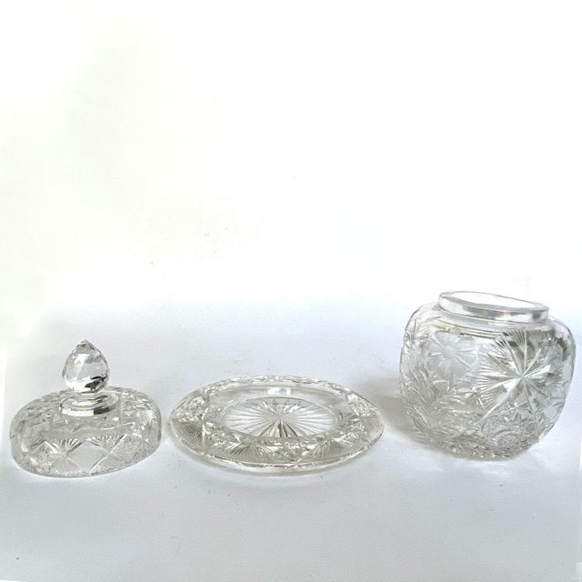 1900 - 1909 American Brilliant Cut Glass Cornflower Covered Jar and Underplate For Sale - Image 5 of 10