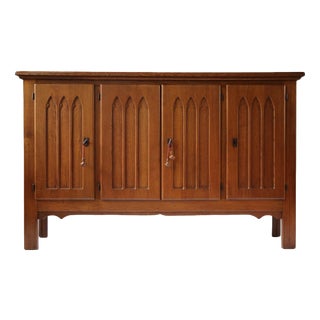 Belgian Gothic Style Carved Oak Cabinet, 1960s For Sale