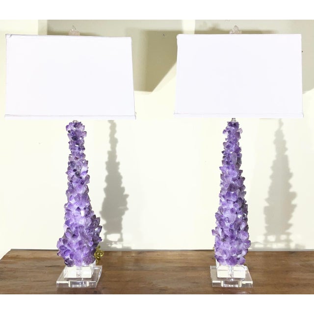 One of a Kind Pair of Original Amethyst Crystal Table Lamps by - Joseph Malekan For Sale - Image 9 of 18