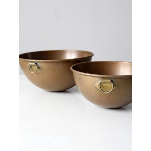 Copper Vintage Copper Mixing Bowls With Hanging Rings Pair For Sale - Image 8 of 13